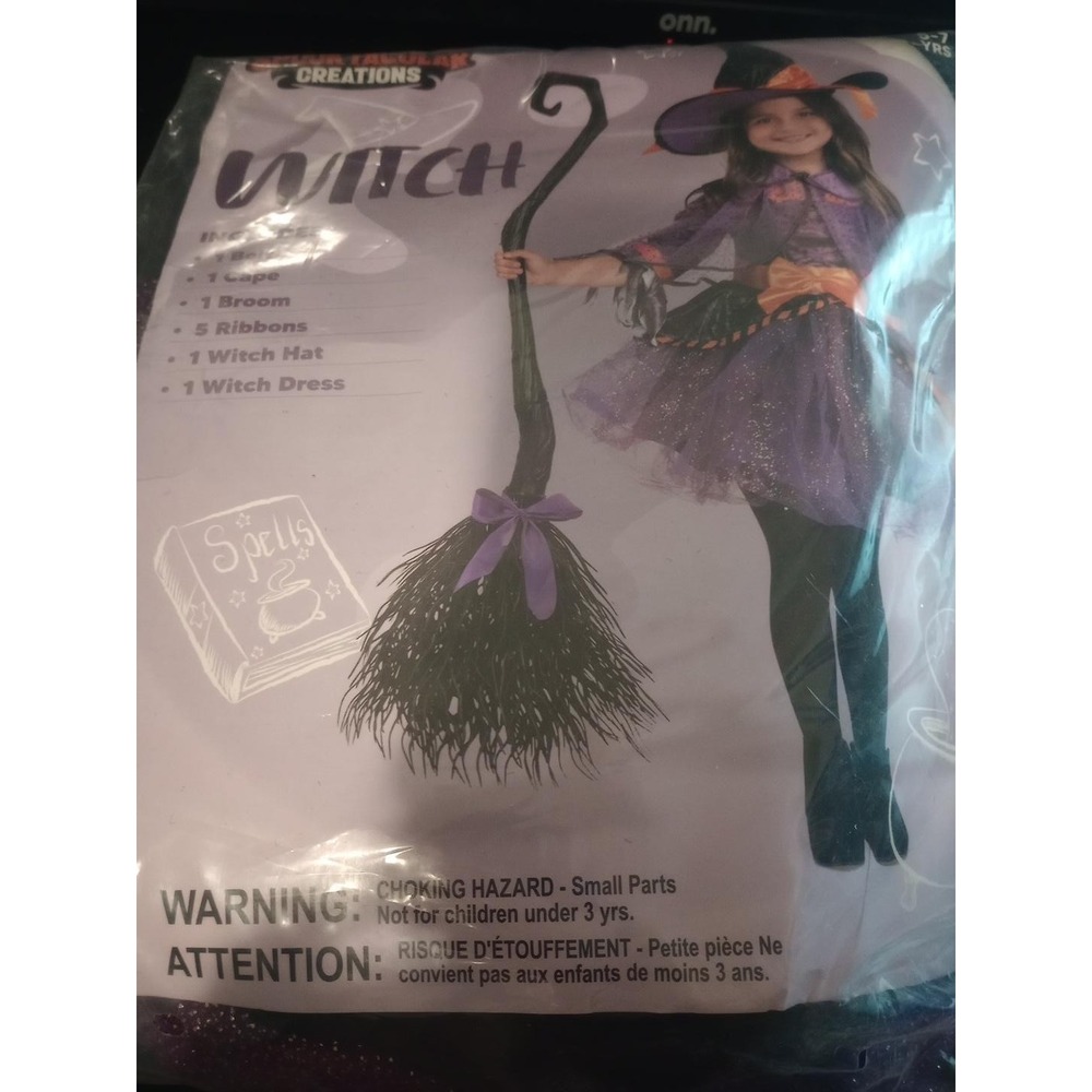Spooktacular Creations Girls Witch Costume Size S 5-7 Dress Hat Broom Cape